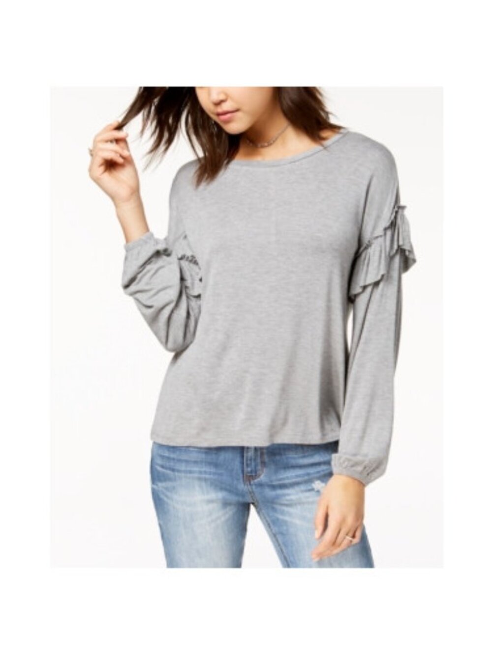 Ultra Flirt Womens Ruffled Sleeve Top